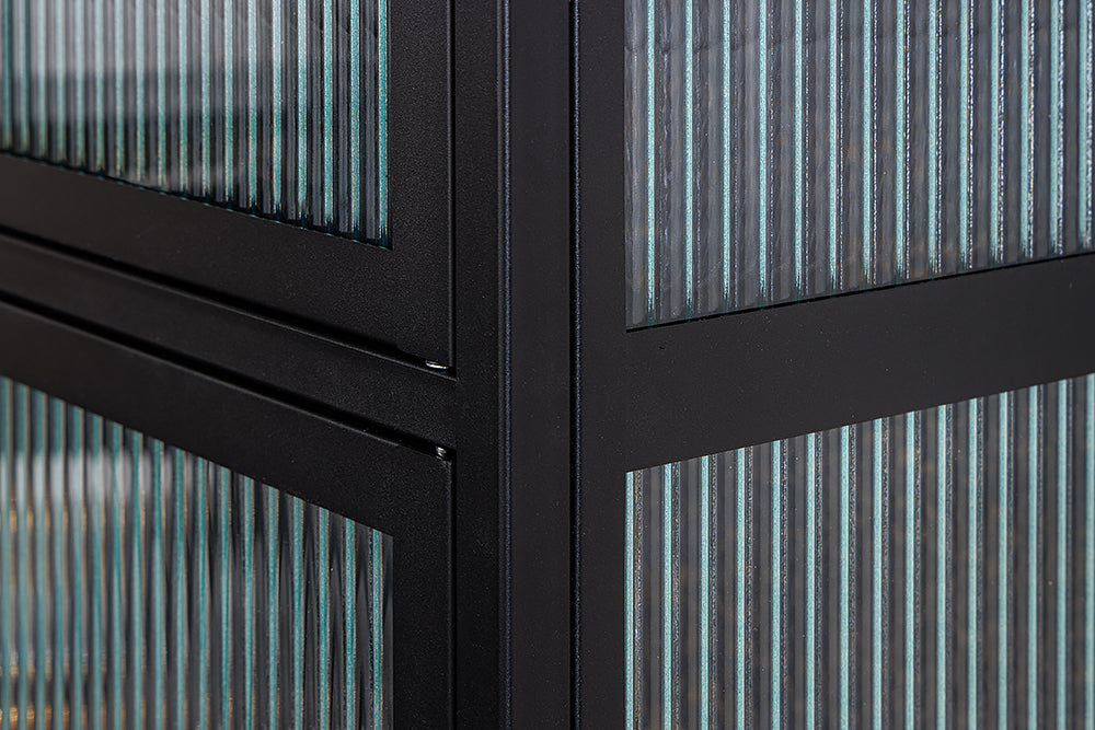 Display cabinet AMSTERDAM 180cm ribbed glass black