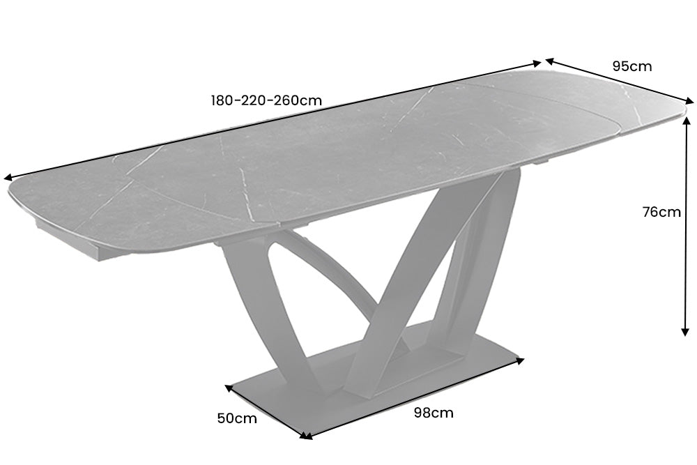 Esstisch PAPILLON 180-220-260cm Marmoroptik Graphit Keramik Hartglas