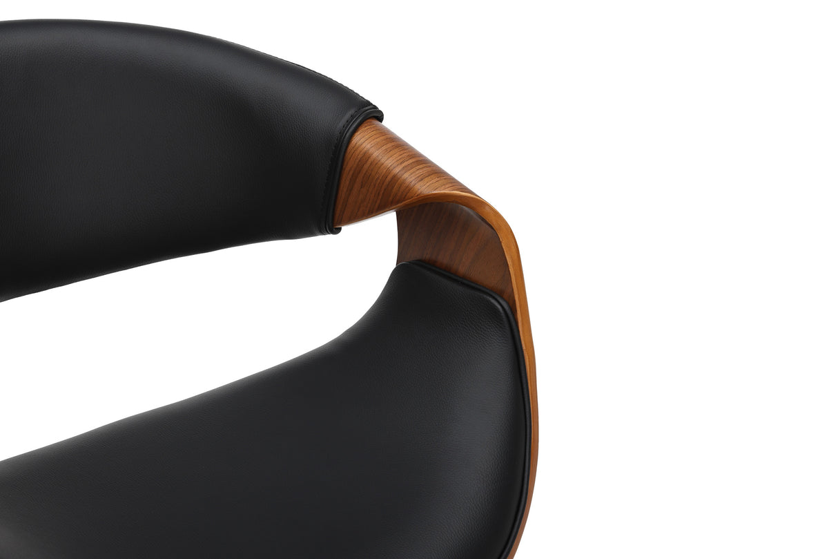 Bar stool ORGANIC 89-100cm rotatable w/ armrests artificial leather and walnut wood look