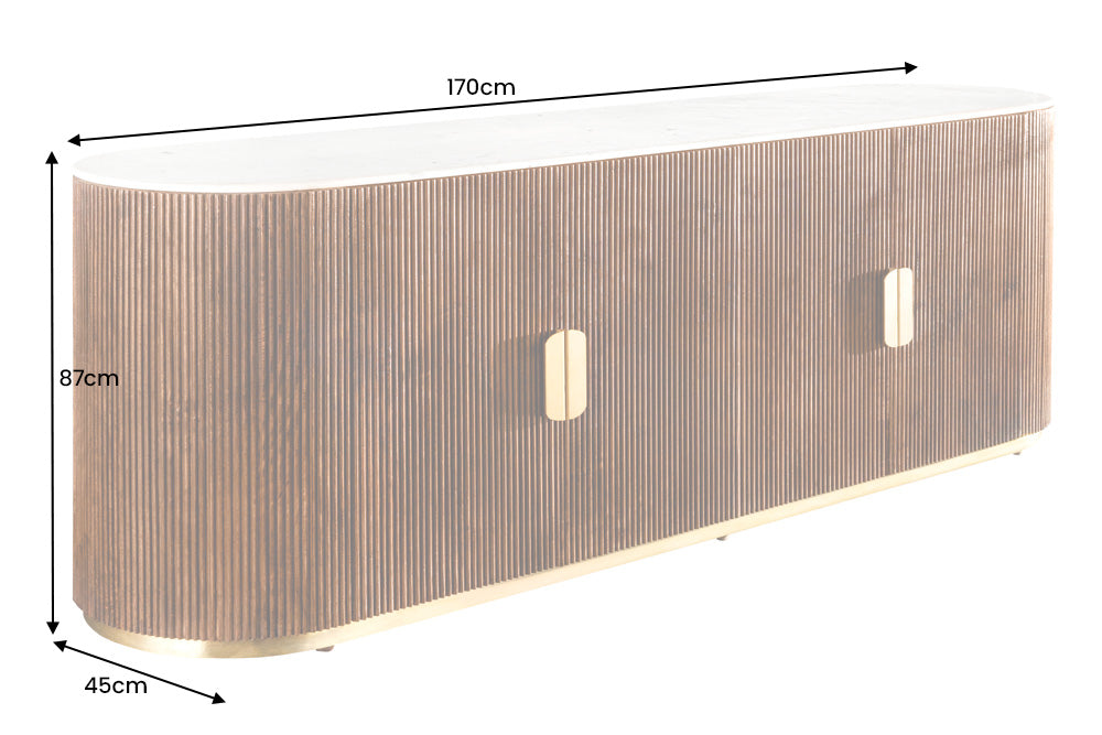 Sideboard GATSBY 170cm Mangoholz Marmorplatte weiß