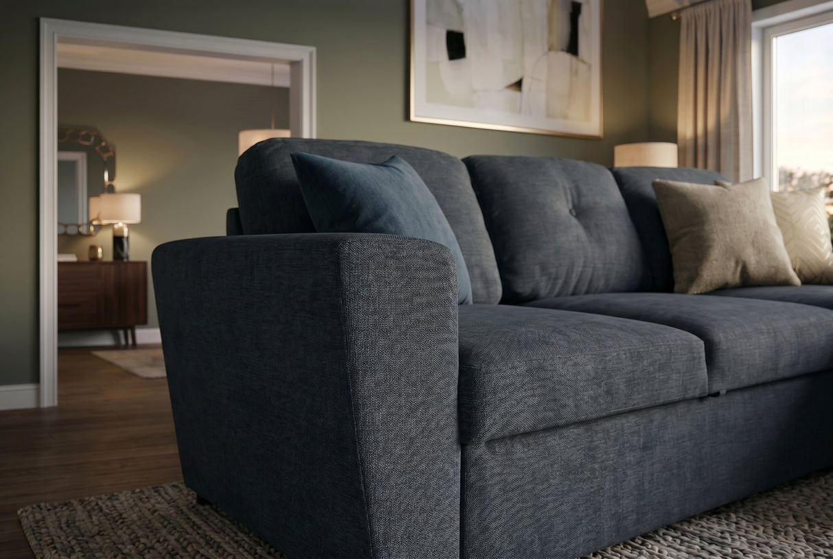 Schlafsofa APARTMENT 245cm 3-Sitzer mit Ottomane und Stauraum Strukturstoff grau