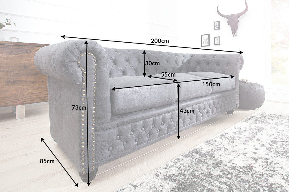 Sofa CHESTERFIELD 3-Sitzer Mikrofaser antikgrau