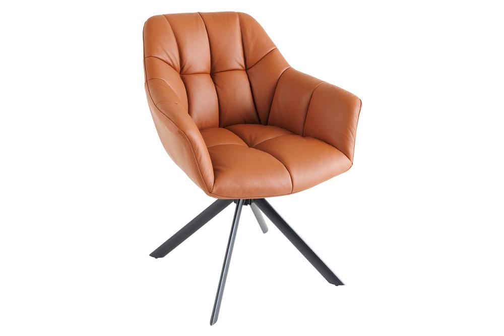 Swivel chair PAPILLON 180° rotatable w/ armrests leather cognac