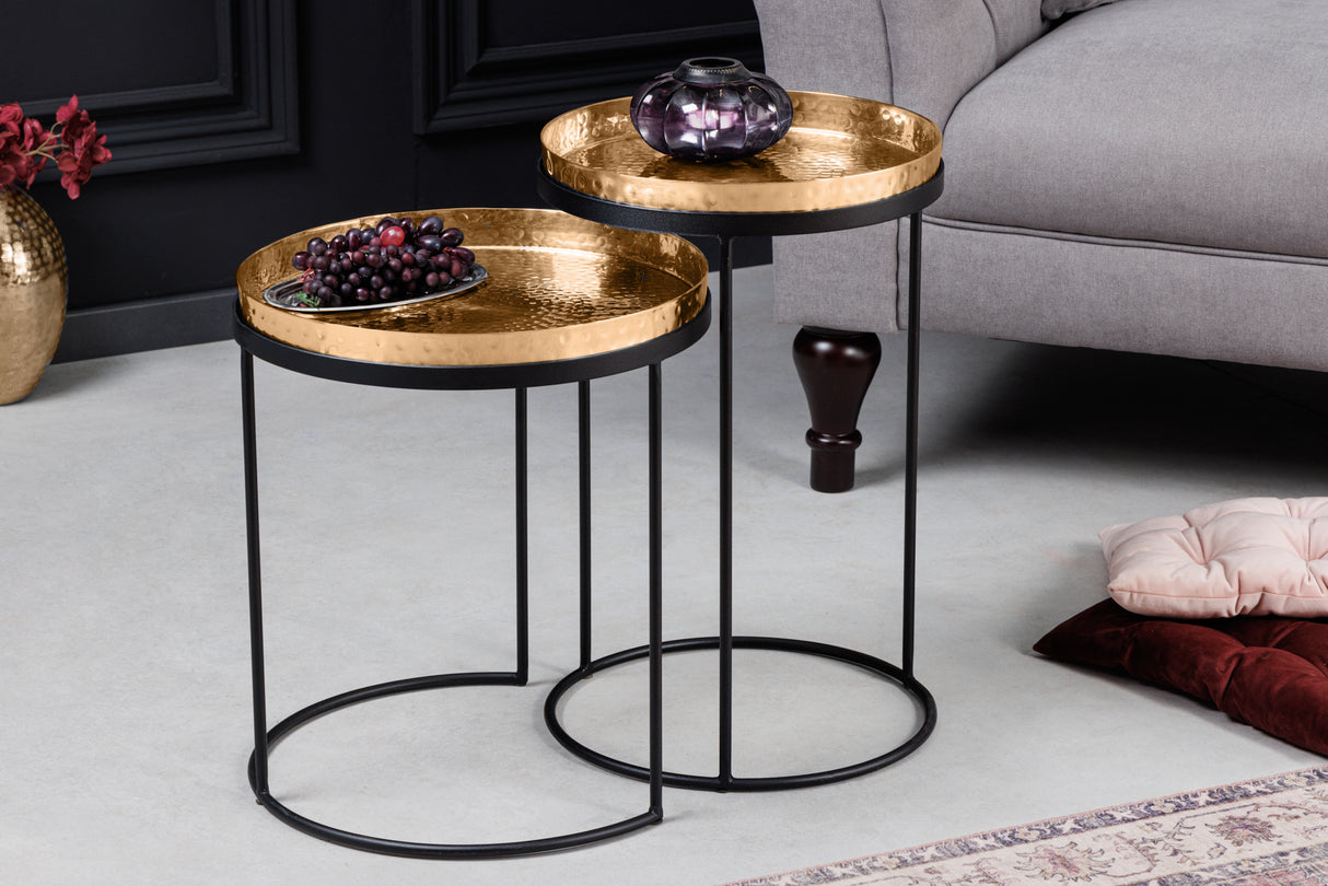 Beistelltisch ELEMENTS 2er Set abnehmbare Tabletts Hammerschlageffekt gold