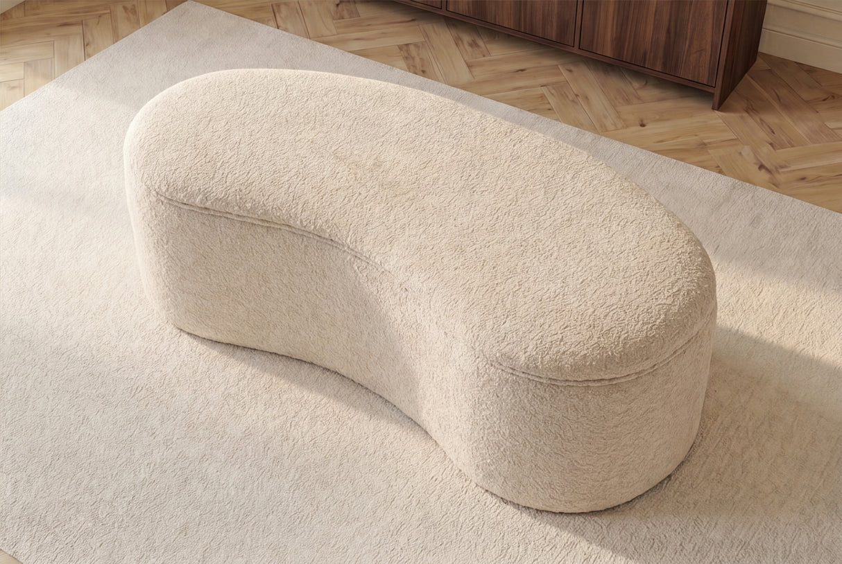 Bench chest ELEMENTAL 120cm upholstered w/ storage space bouclé champagne beige