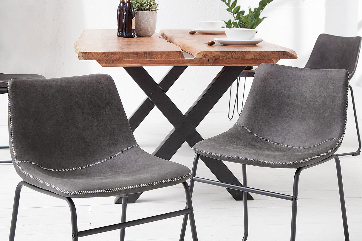 Chair DJANGO microfibre vintage grey with black iron legs