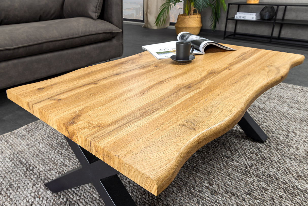 Couchtisch WILD 90cm Tischplatte 30mm X-Beine Wildeiche Optik natur