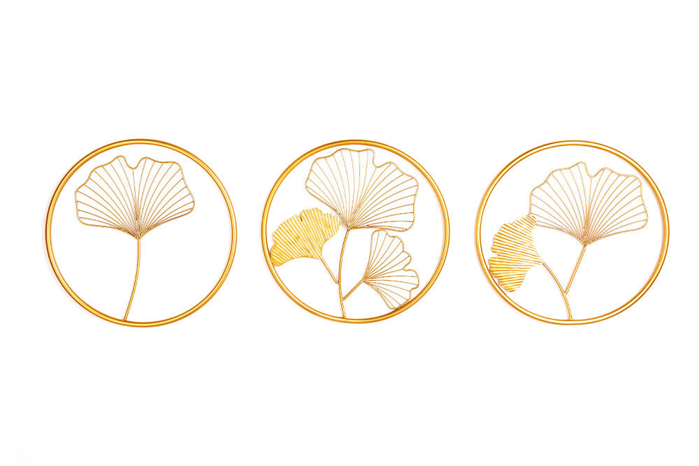 Wanddeko GINKGO 40cm 3er Set gold