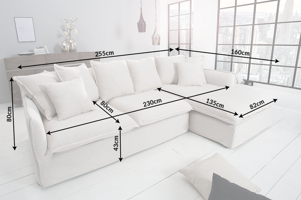 Ecksofa HEAVEN 255cm Federkern abnehmbarer Bezug Strukturstoff Leinen natur