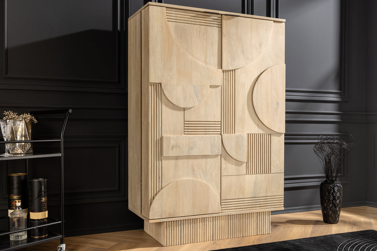 Bar cabinet ART DECO 140cm 3D mango wood whitewashed