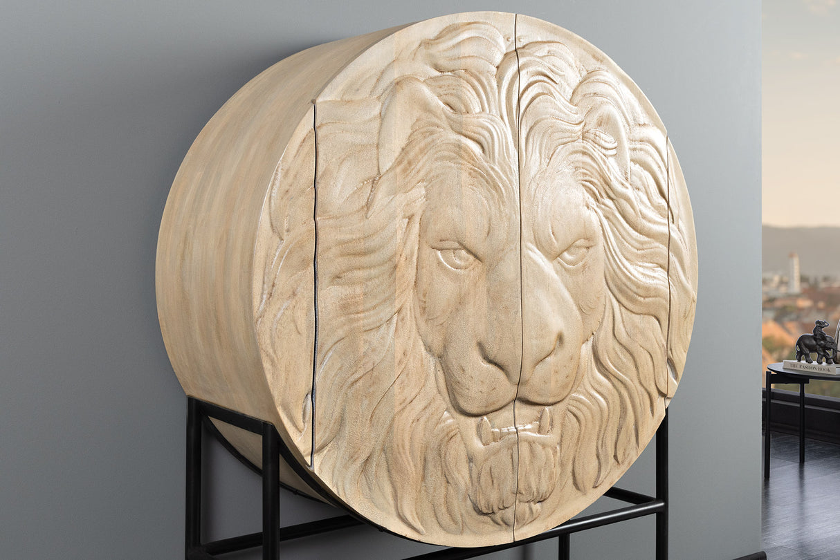 Highboard LION 140cm 3D mango wood white frame black