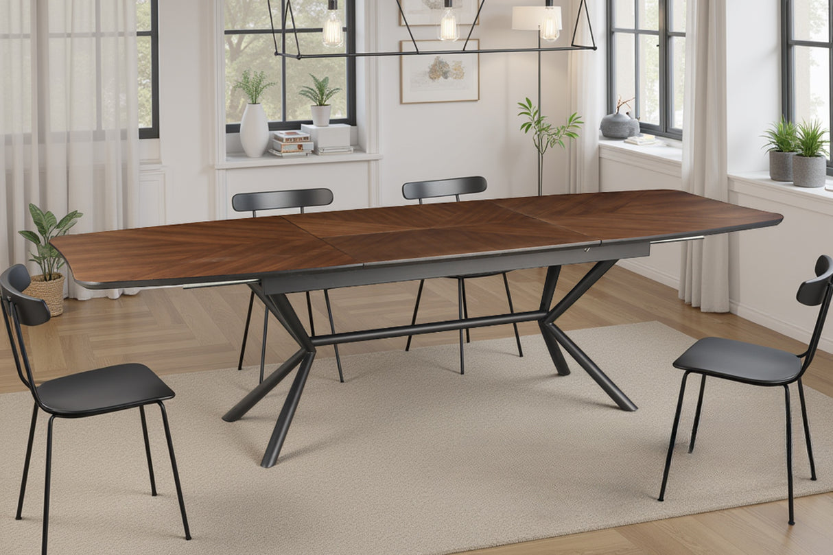 Dining table GRANDEZZA 180-270cm extendable natural walnut look w/ black metal frame