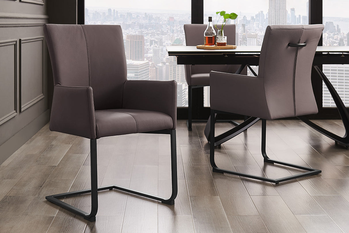 Freischwinger SAMSON mit Griff und Armlehnen Leder taupe grau