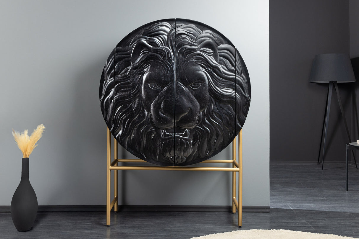 Highboard LION 140cm 3D mango wood black golden frame
