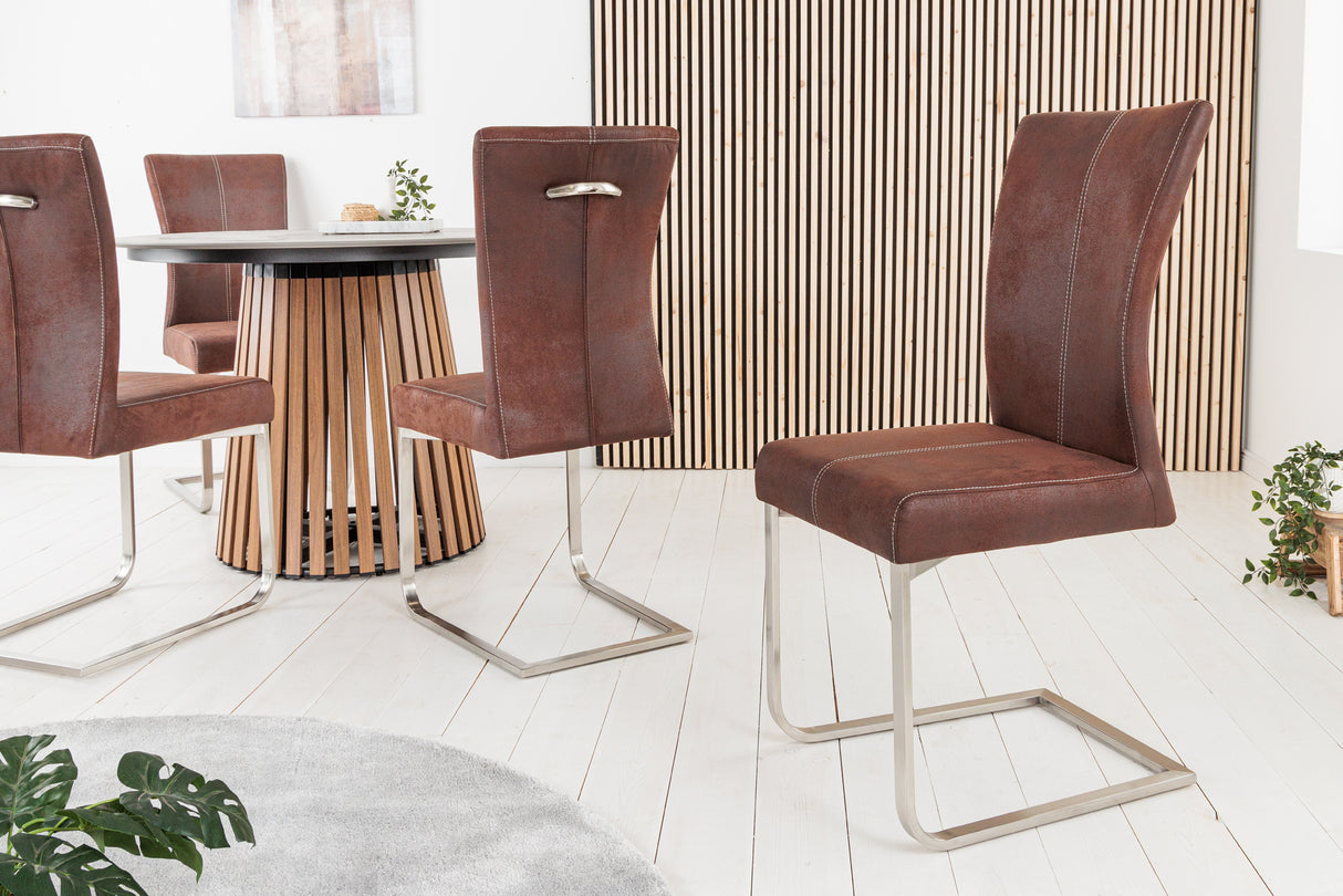 Cantilever chair SAMSON w/ silver handle and frame microfibre dark coffee