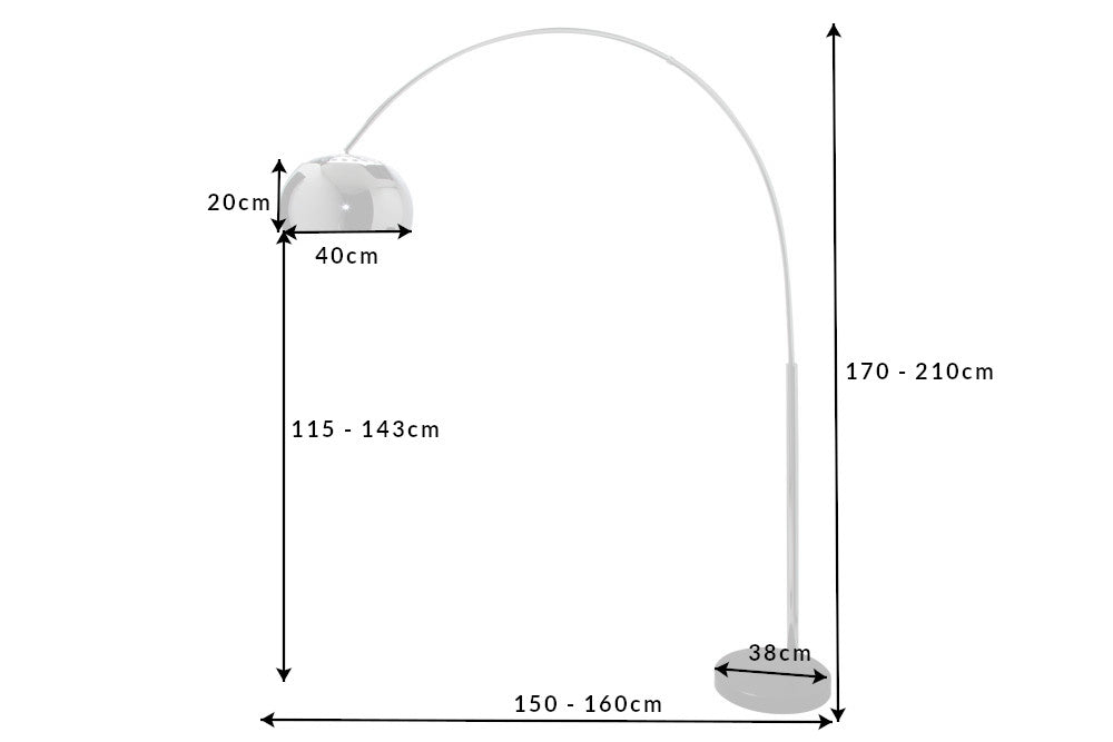 Stehleuchte BIG BOW 170-205cm Chrom mit Marmorsockel