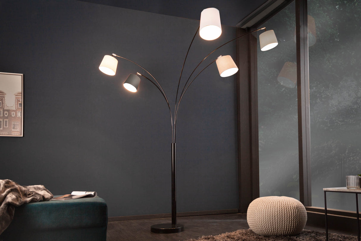 Floor lamp LEVELS 5 linen shades black grey white w/ marble base