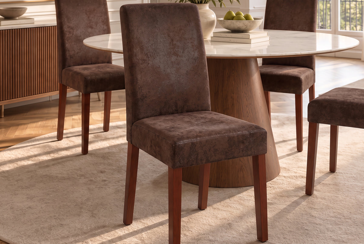 Chair GENUA microfibre vintage look cigar brown w/ rubberwood legs