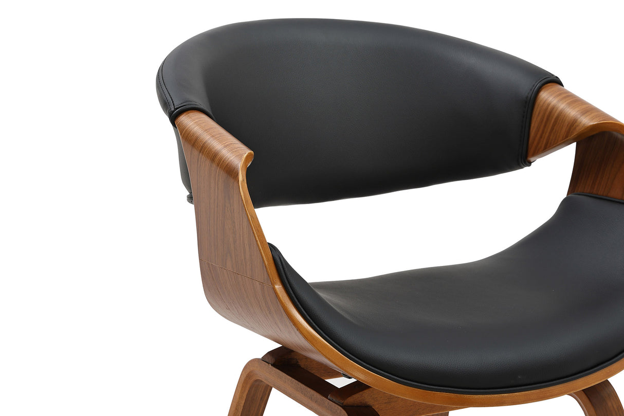 Stuhl ORGANIC mit Armlehnen Kunstleder schwarz und Walnussholz-Optik Gestell Retro-Stil