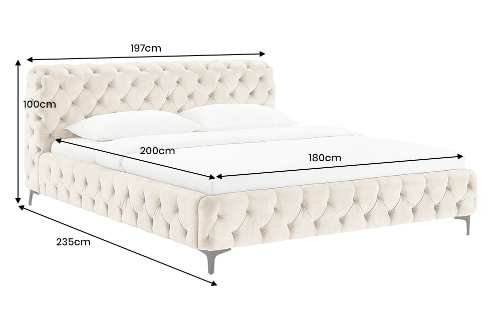Bett MODERN BAROCK 180x200cm Samt Champagner im Chesterfield-Stil