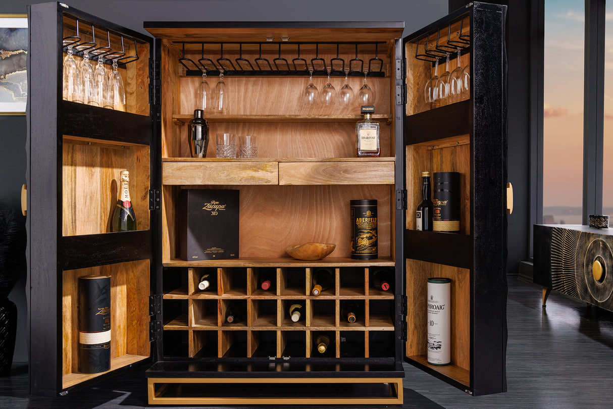 Bar cabinet GOLDEN SUNSET 140cm 3D mango wood black