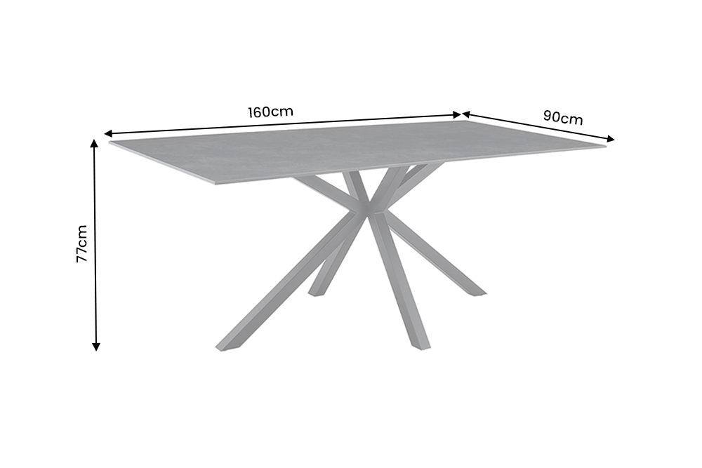 Dining table GALAXIE 160cm w/ star frame ceramic grey
