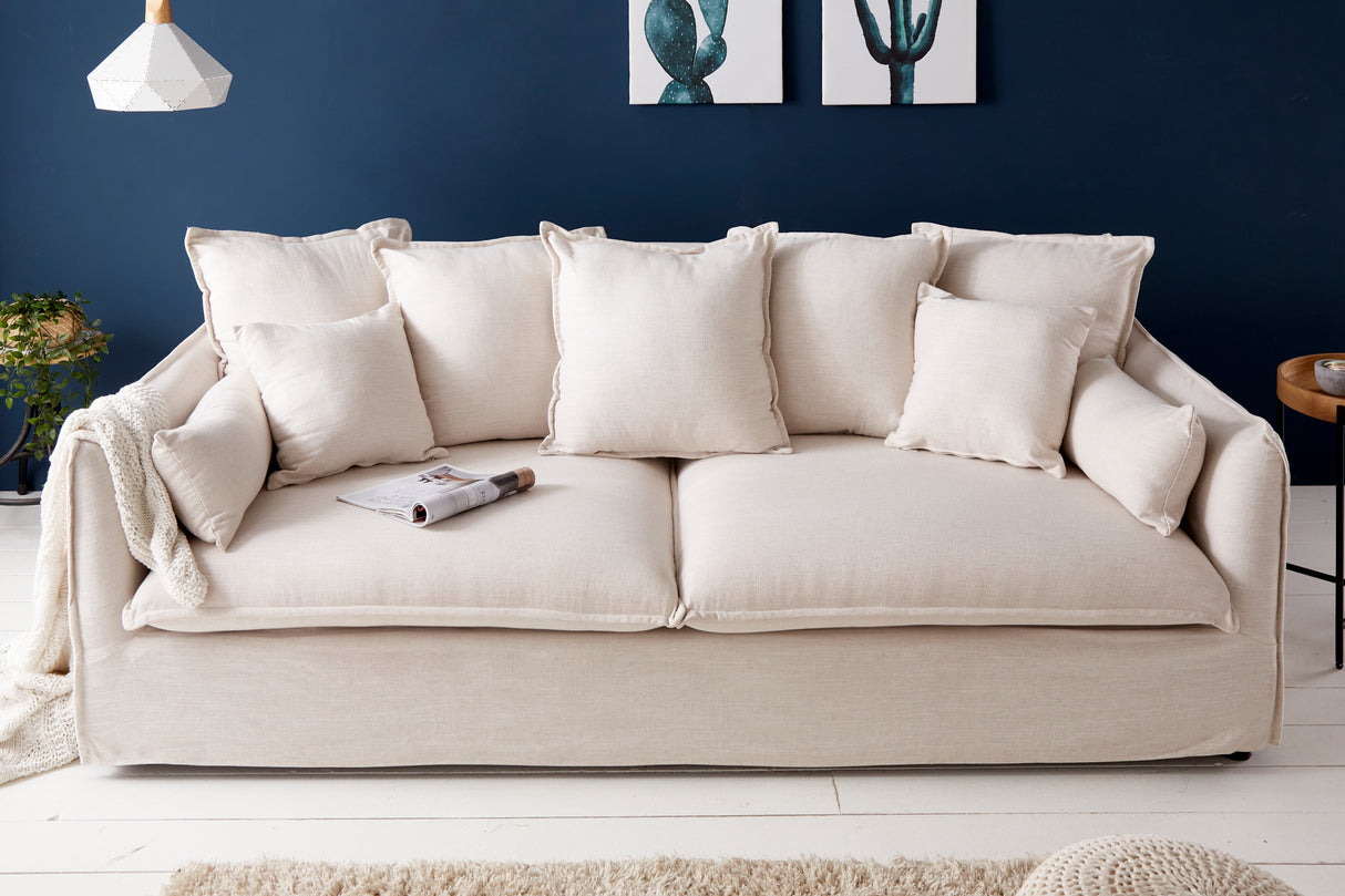 Sofa HEAVEN 200cm 3-seater spring core removable cover linen nature