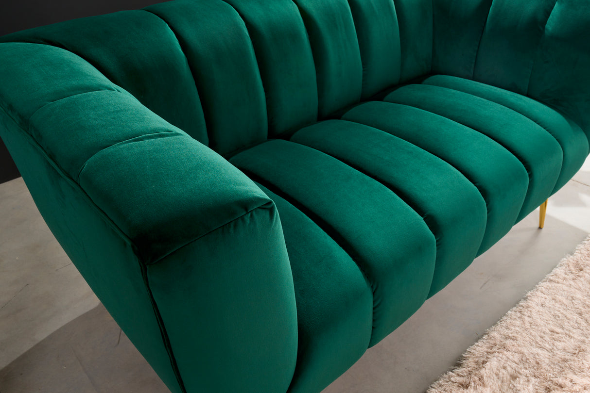 Sofa NOBLESSE 165cm 2-Sitzer Samt smaragdgrün mit goldenen Füßen
