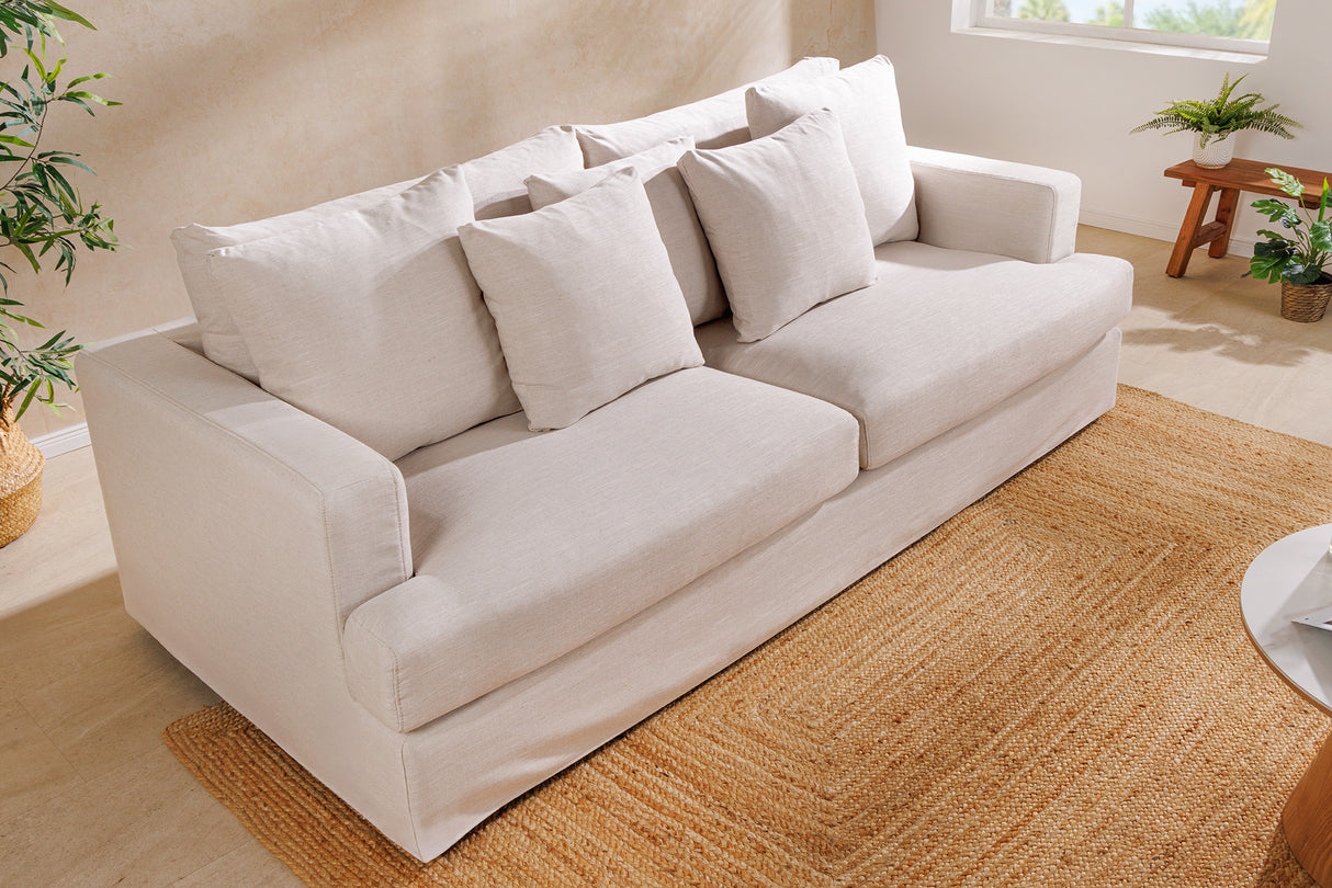 Sofa HEAVEN 210cm 3-seater spring core removable cover linen natural