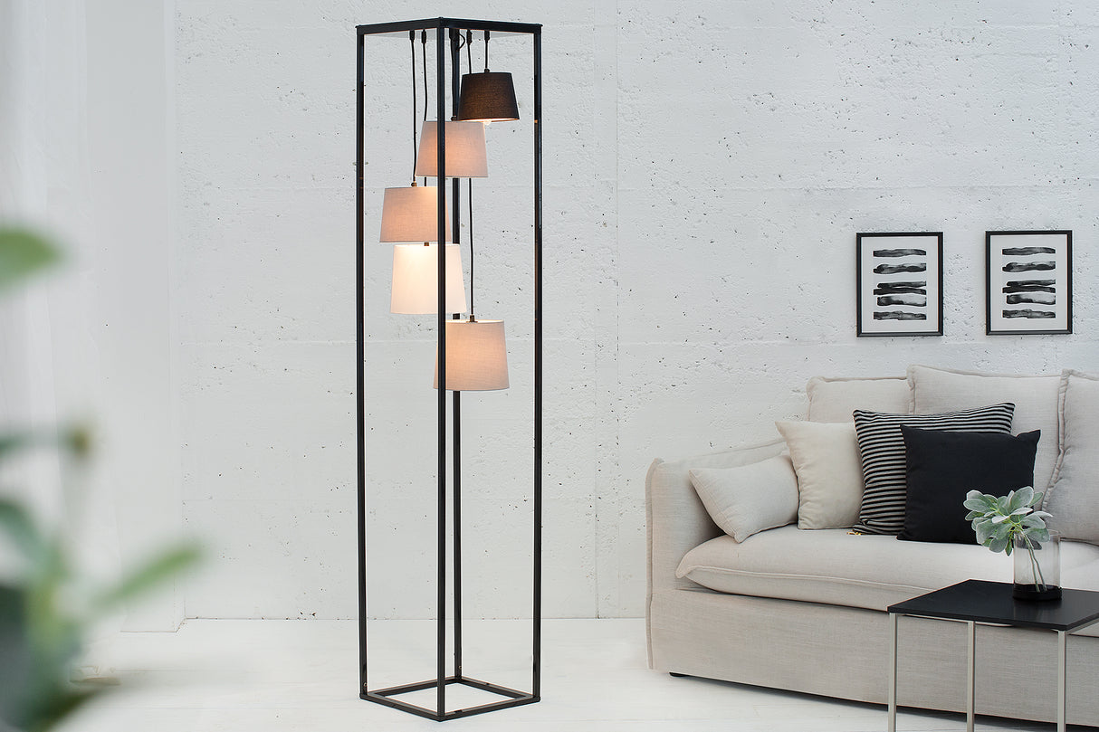 Floor lamp LEVELS 180cm 5 linen shades black grey