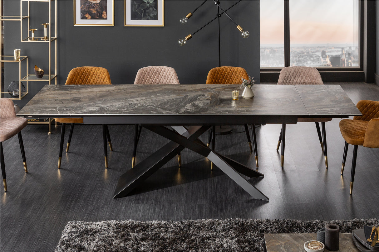 Dining table EUPHORIA 180-220-260cm ceramic marble look 10mm tempered glass