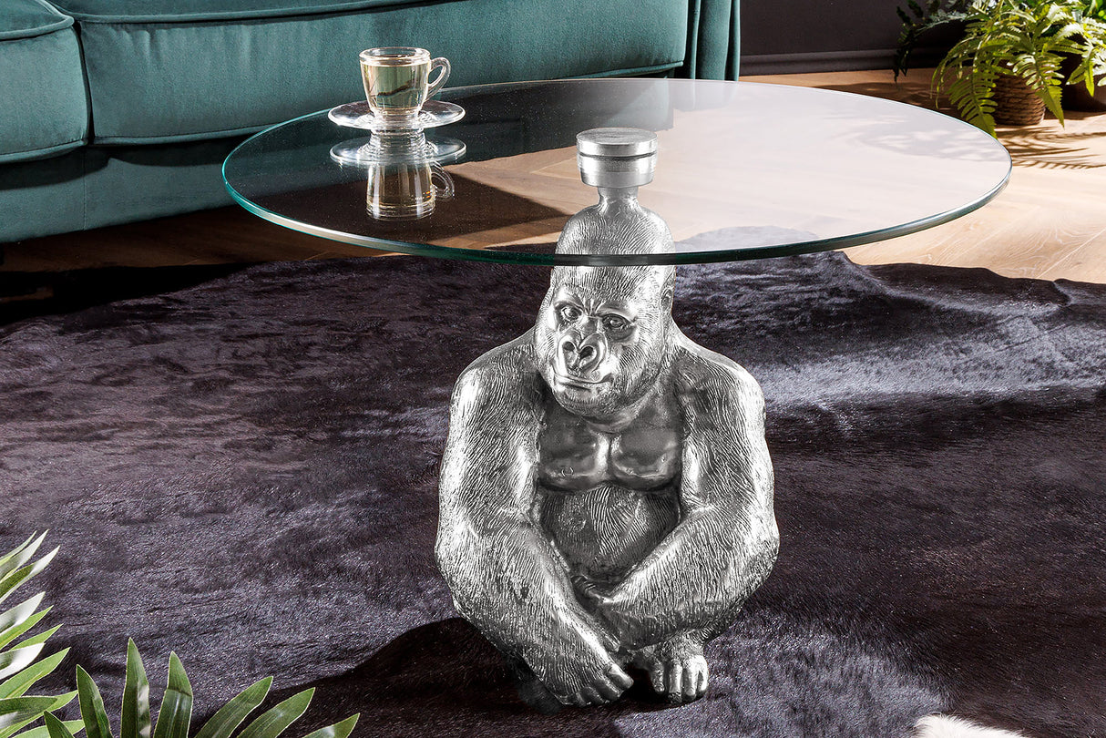 Coffee table KONG 60cm silver safety glass