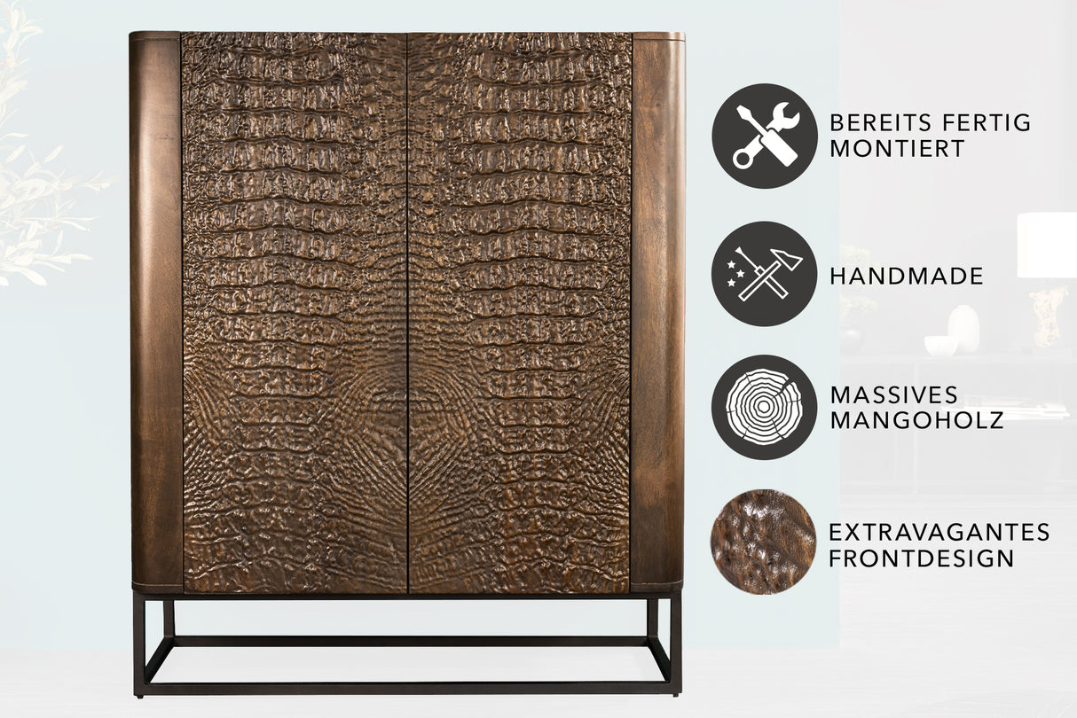 Highboard CROCODILE 120cm mango wood crocodile look brown black