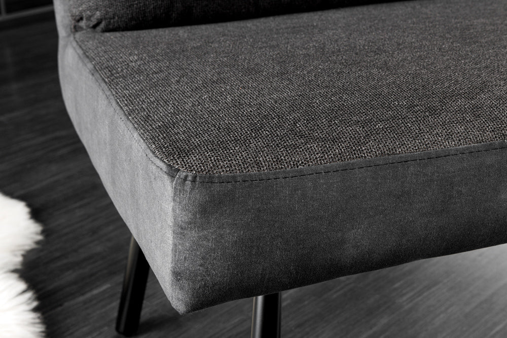 Bench BIG GEORGE 160cm flat woven fabric spring core velvet anthracite