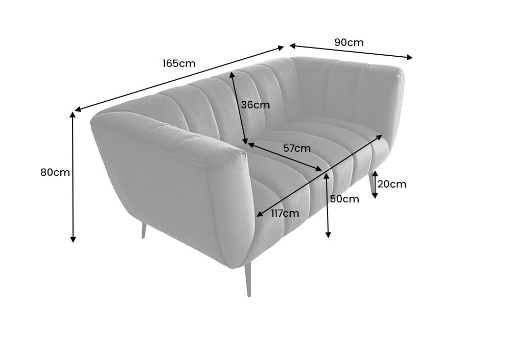 Sofa NOBLESSE 165cm 2-seater velvet grey w/ black feet