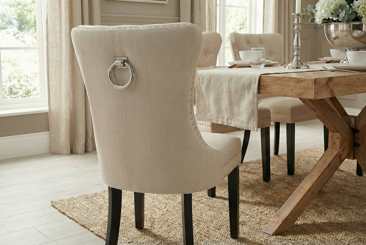 Chair CASTLE w/ comfort handle linen fabric beige in baroque style