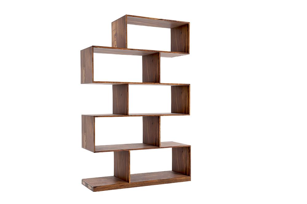 Shelf MAKASSAR XL 150cm asymmetrical open shelving sheesham wood brown stone finish