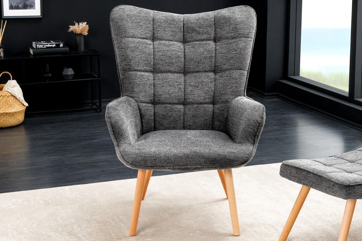 Armchair SCANDINAVIA with armrests textured fabric grey