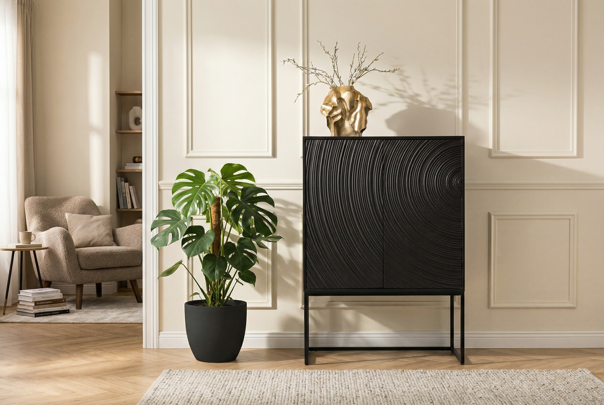 Highboard ORBIT 120 cm 3D-Optik Mangoholz schwarz