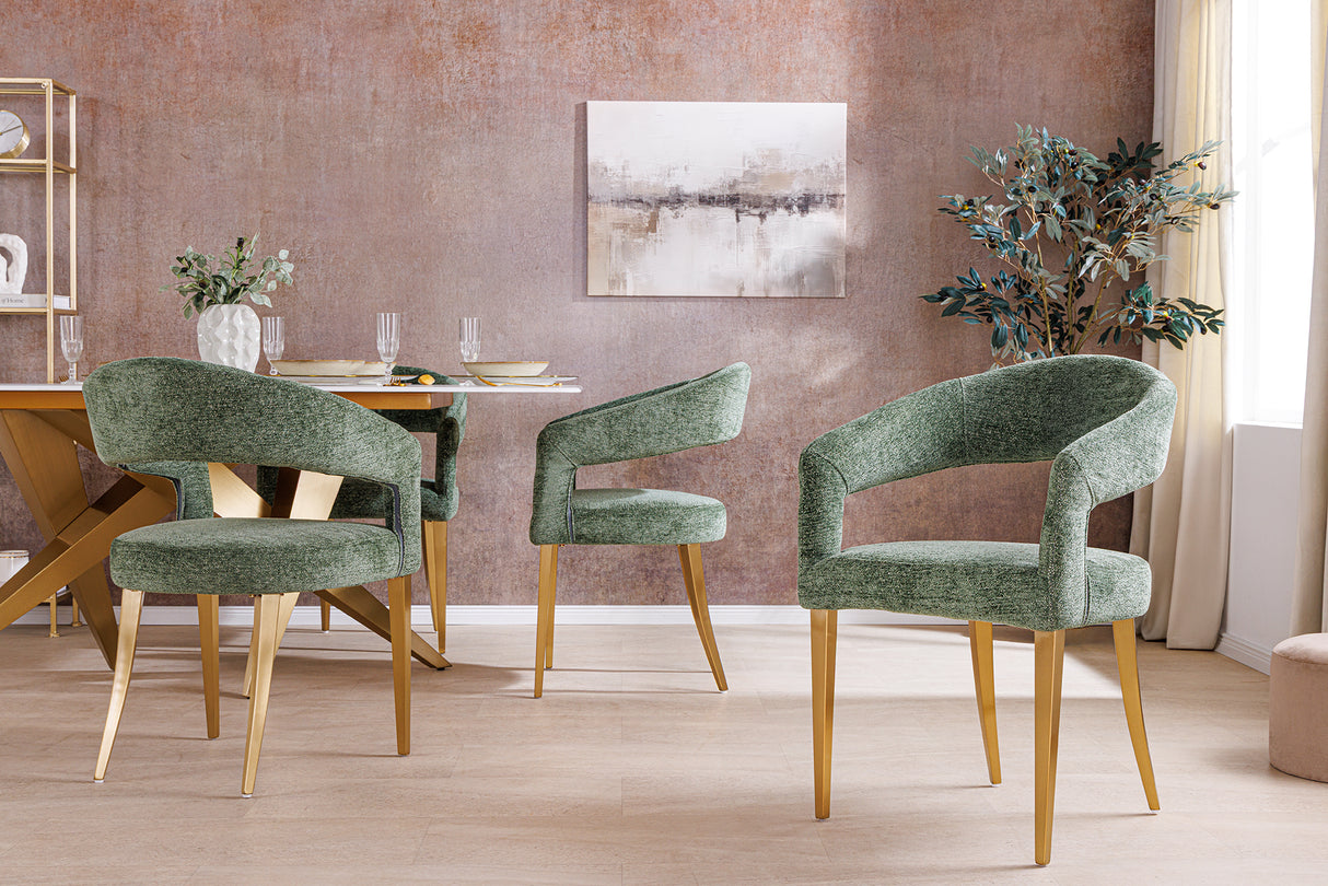 Chair BOUTIQUE green textured fabric w/ champagne golden legs