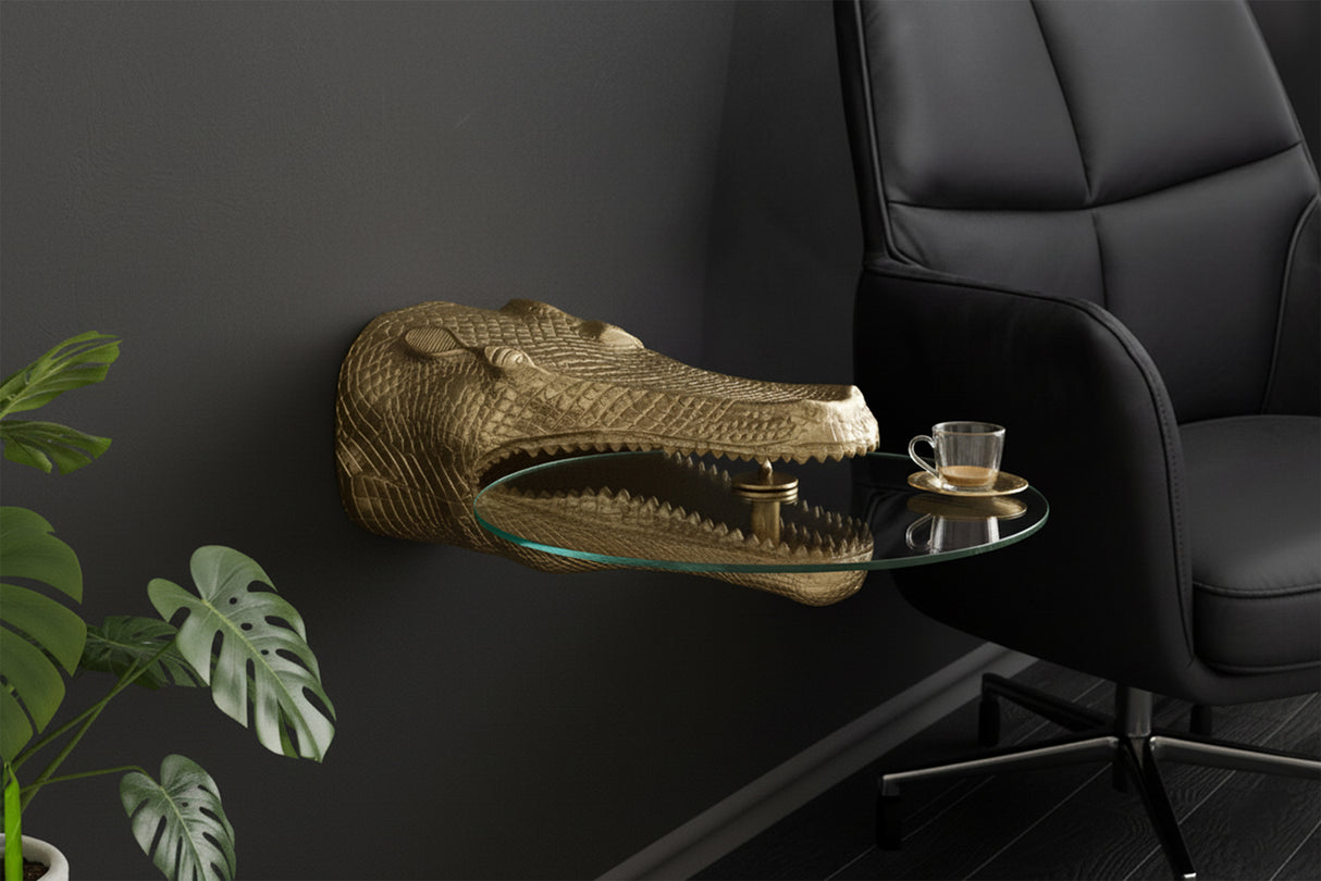 Side table WILDLIFE CROCODILE 75cm hanging coffee table oval tempered glass gold