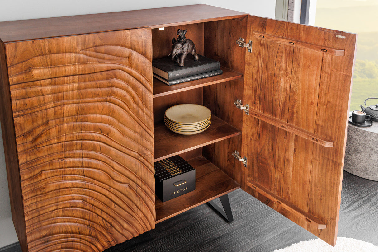 Highboard FLUID 120cm 3D acacia wood walnut brown