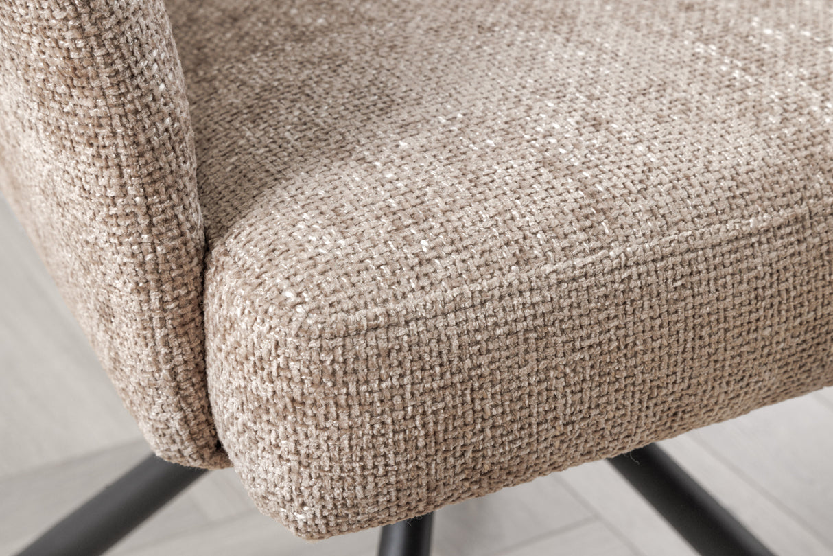 Swivel chair BIG GEORGE 360° with armrests textured fabric champagne greige