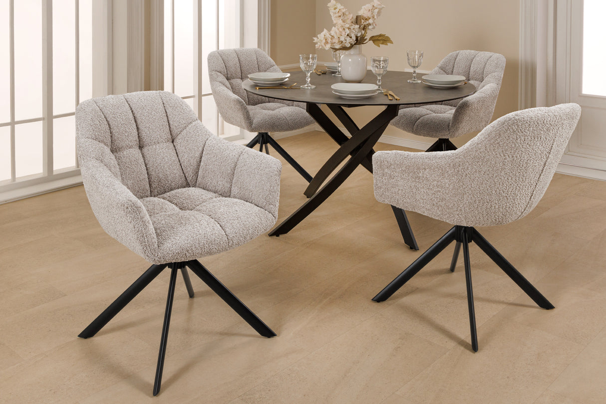 Swivel chair PAPILLON rotatable 180° w/ armrests bouclé beige