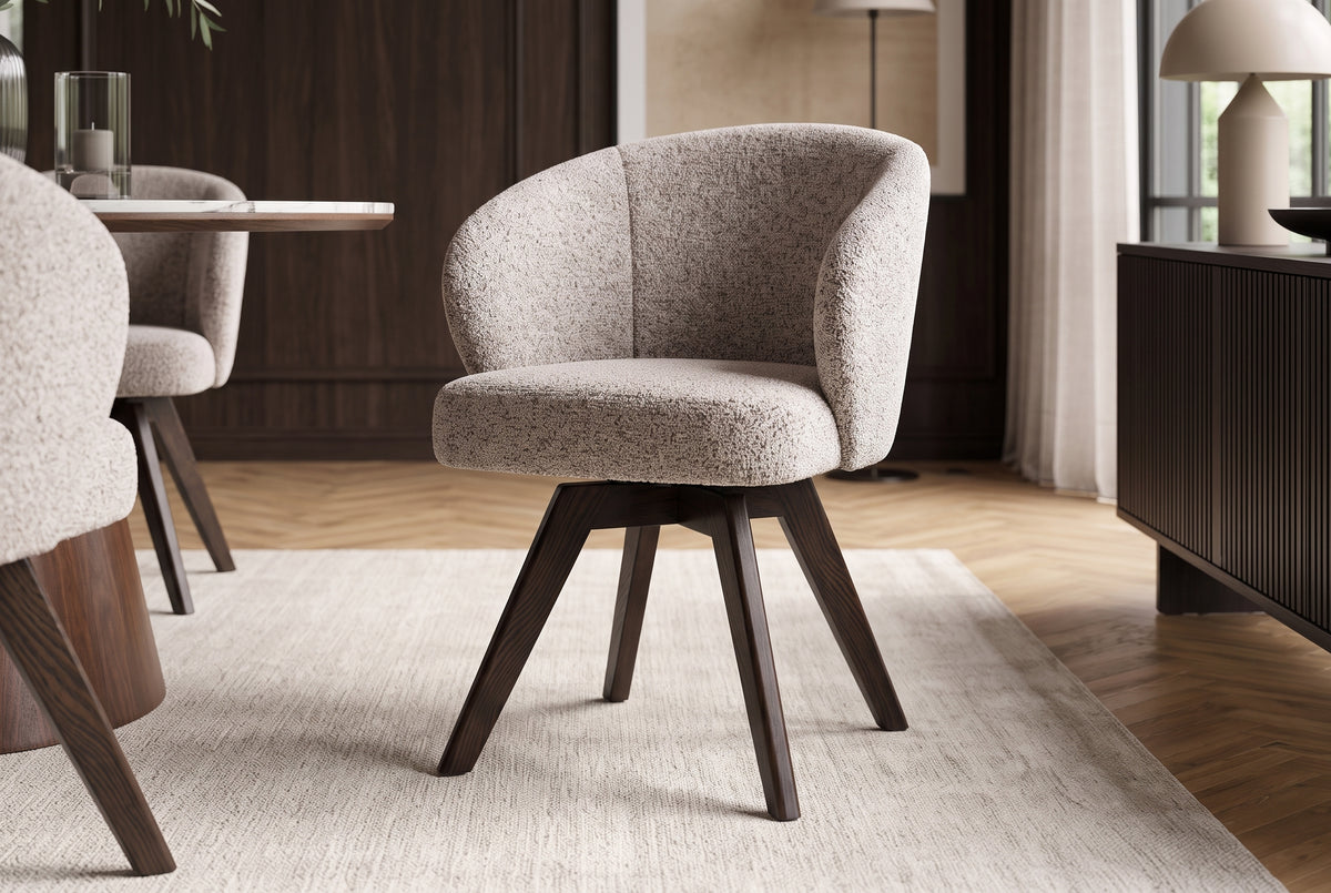 Swivel chair WALKÜRE 180° auto-return w/ armrests spring core textured fabric beige brown