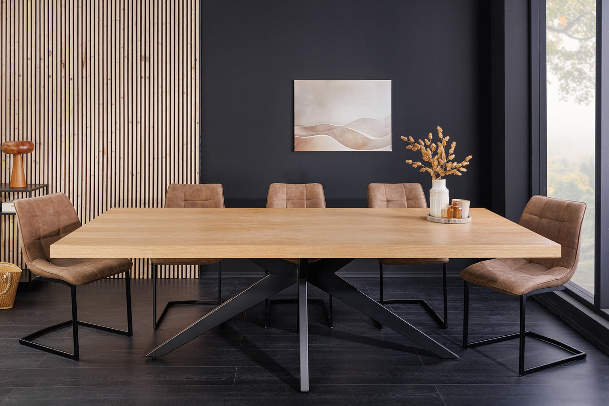 Dining table ZEUS 240cm natural oak wood look w/ black metal frame