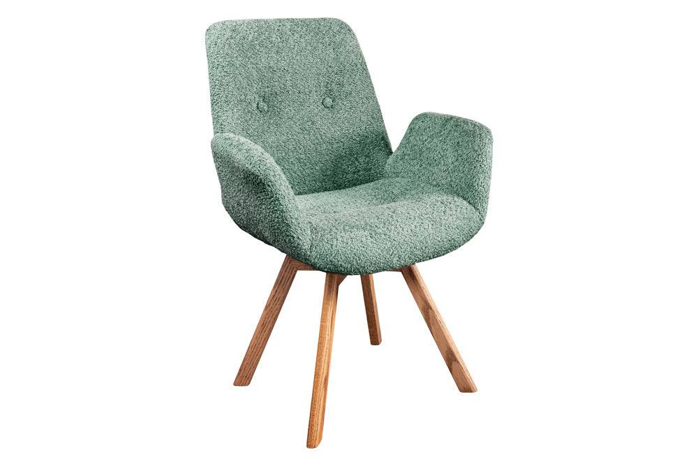 Drehstuhl BALTIC 360° drehbar Bouclé mint mit Eichenbeinen natur