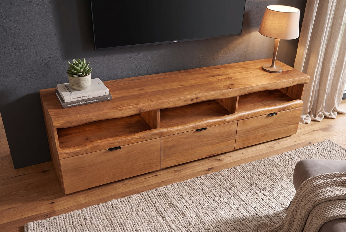 TV-Board GRAND MANGO 180cm mango wood brown w/ remote-controlled LED light