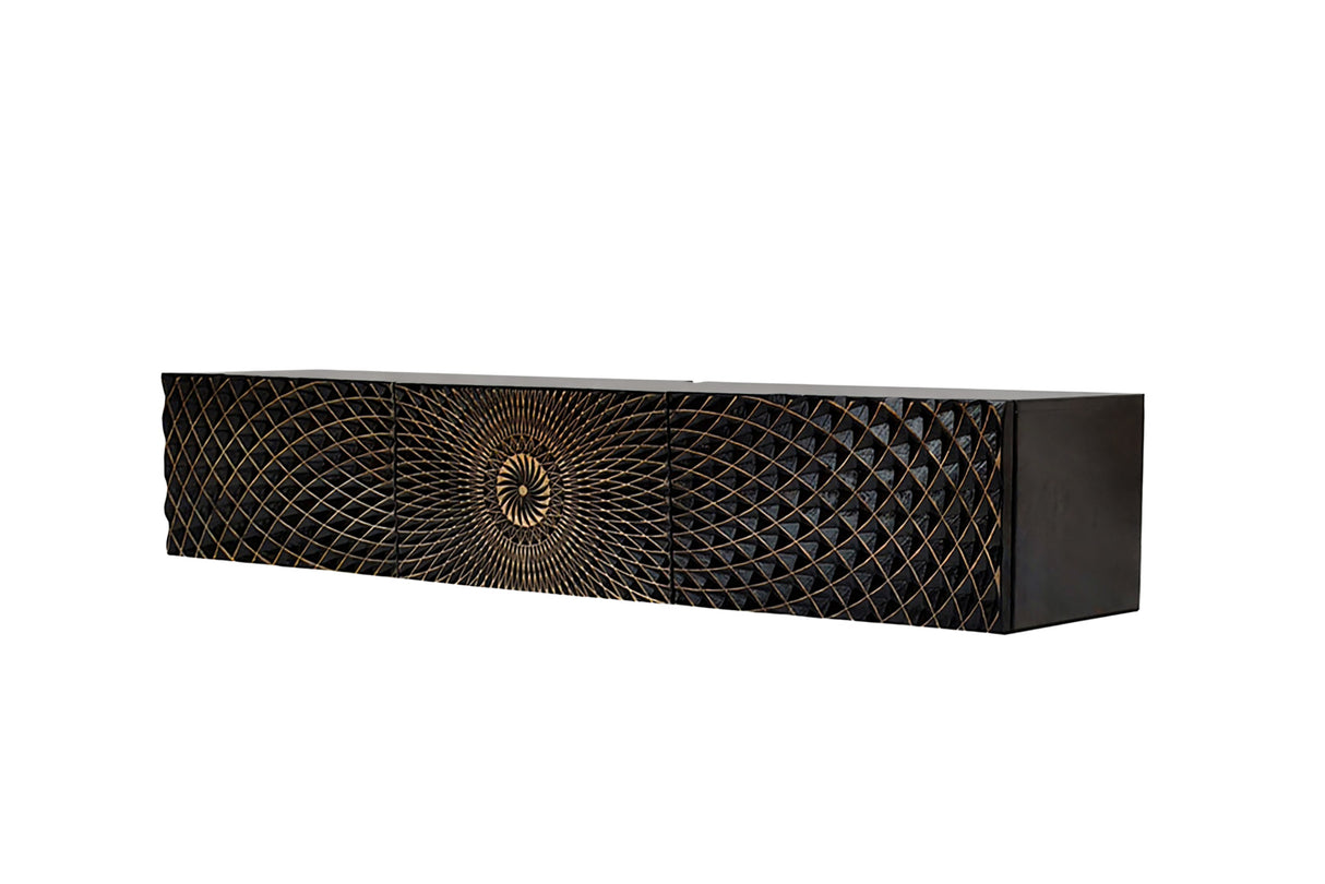 TV-Board ILLUSION 160cm 3D hanging mango wood black gold