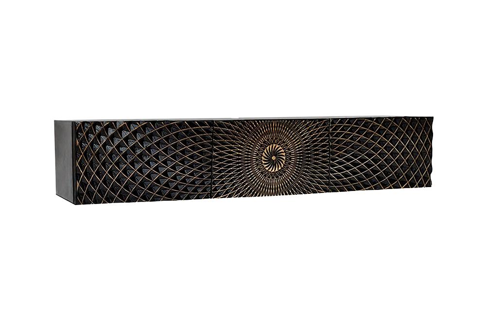 TV-Board ILLUSION 160cm 3D hanging mango wood black gold